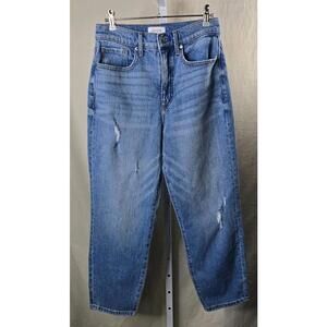 Evereve Ever Vintage Barrel Leg Jeans Mid Wash Distressed Women’s 25 Inseam 27